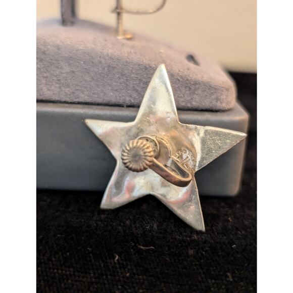Vintage 925 Sterling Silver Mexico Screw On Star Earrings - Picture 4 of 8